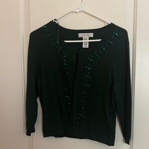 Women’s Nine West Dark Green Jewel-Trim Cardigan Medium